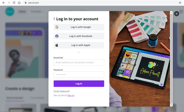 Canva Login page
