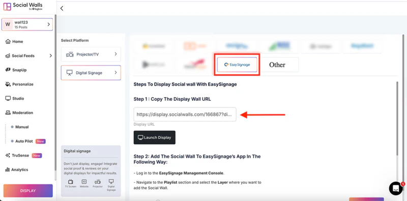 EasySignage in Social Walls