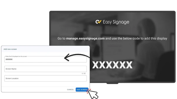Enter digital signage code
