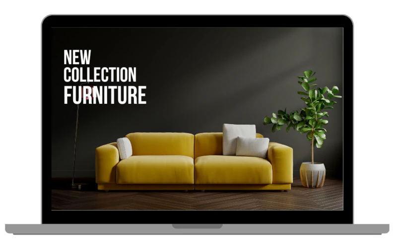 Laptop with new collection furniture  digital signage