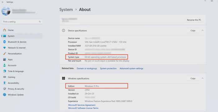 Windows Device Specifications