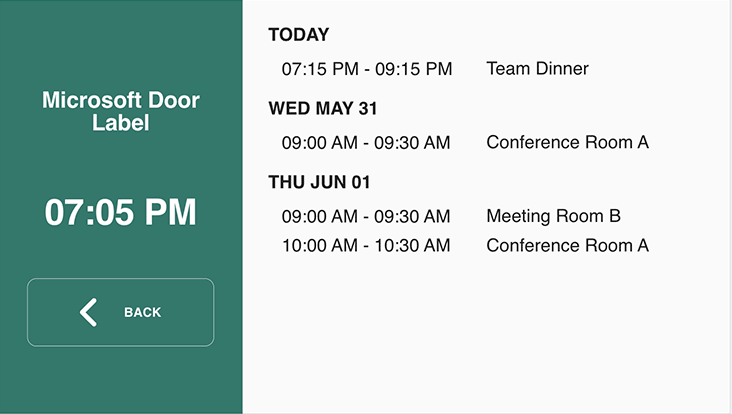 Upcoming events on the door label
