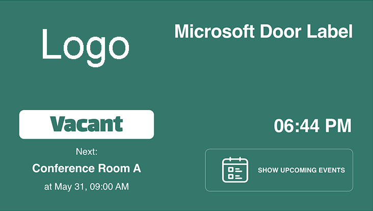 Door label showing Vacant and the next meeting