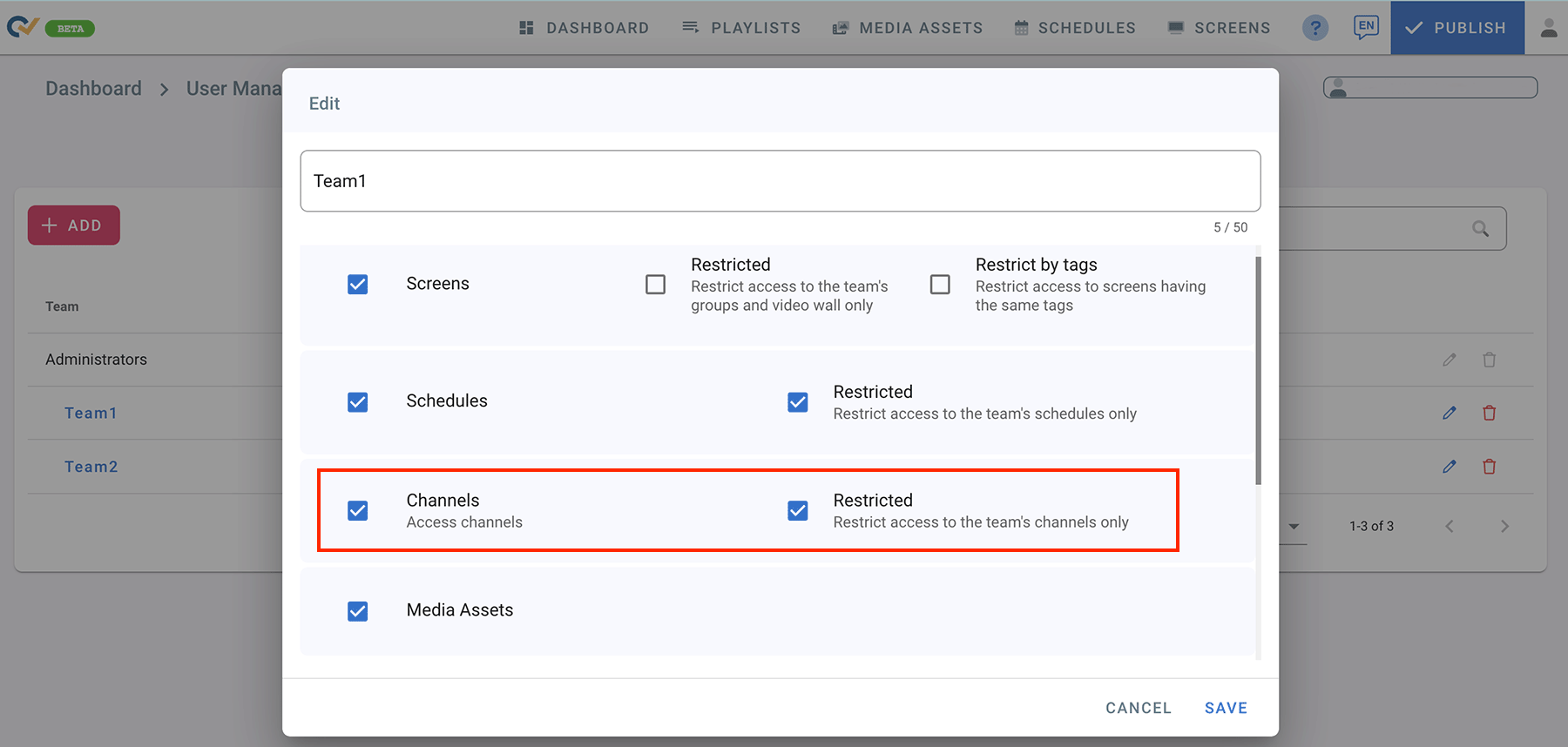 Channels Settings