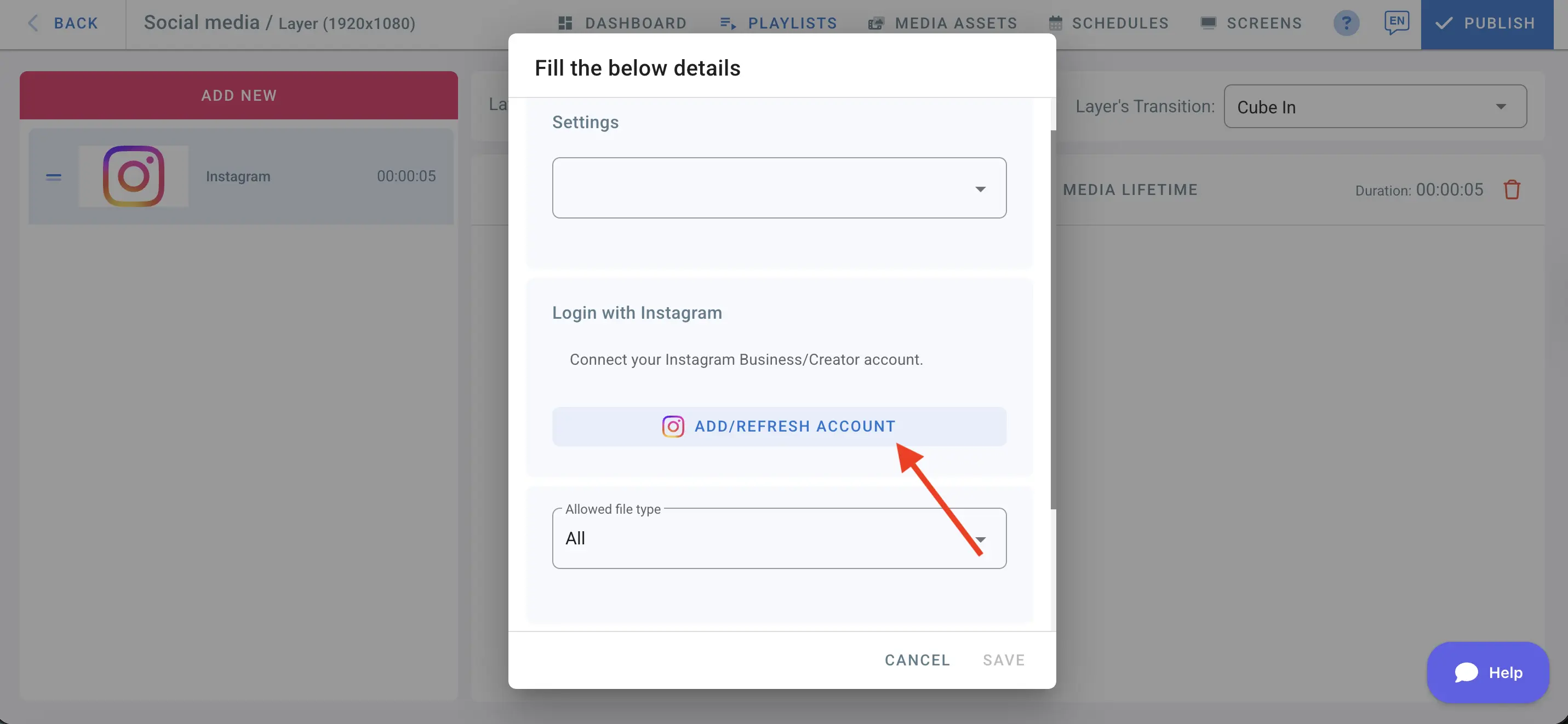 Agregar cuenta de Instagram