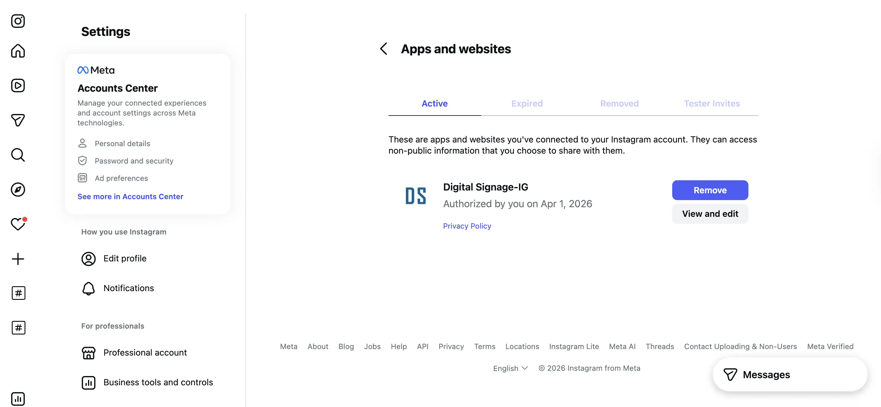 Revocar acceso a Instagram