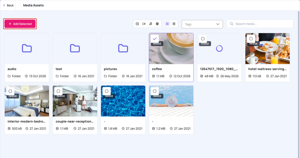 Choosing files in Media Assets