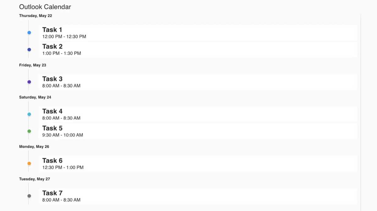Outlook Calendar in list view