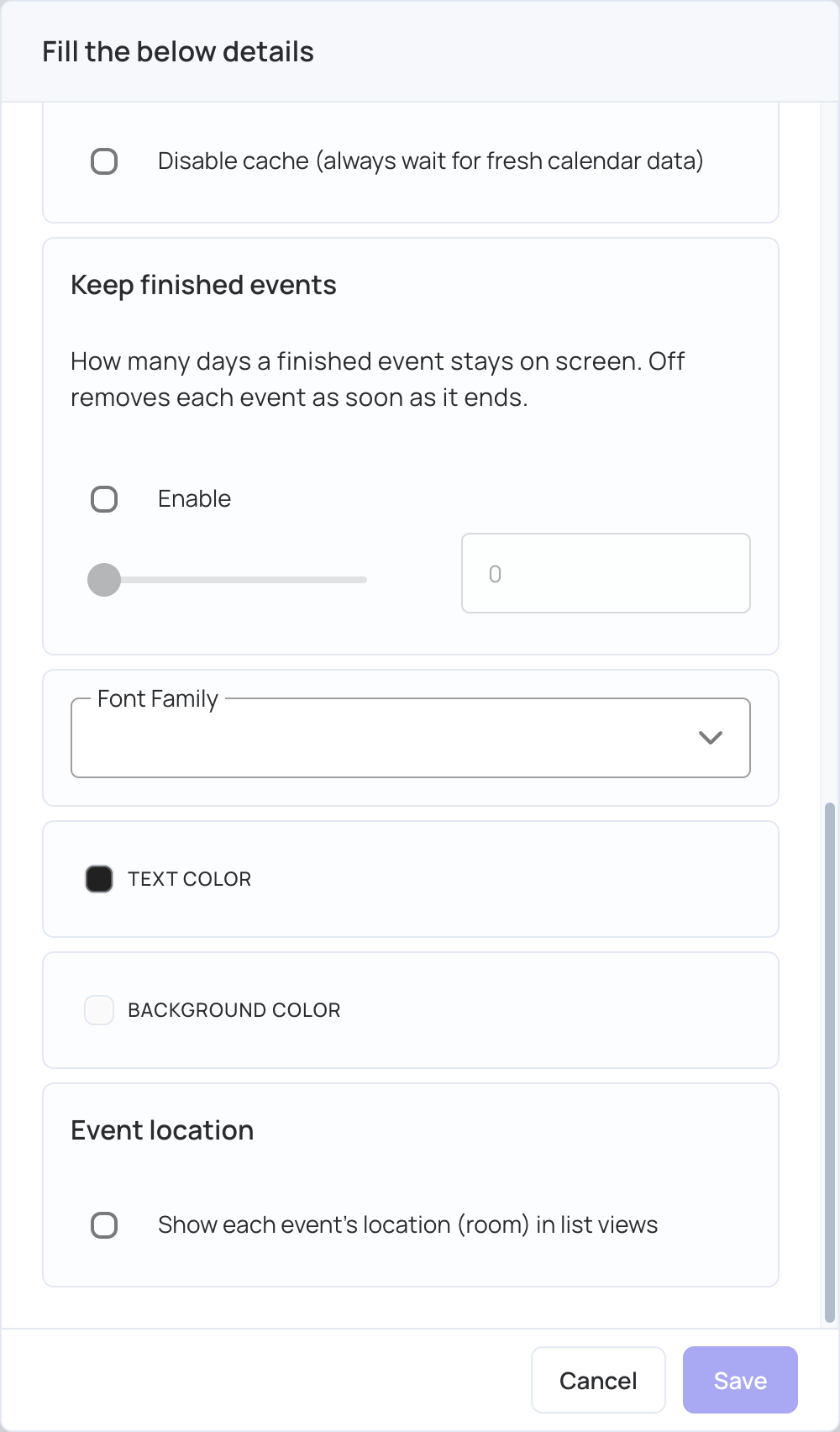 Outlook Calendar settings, bottom