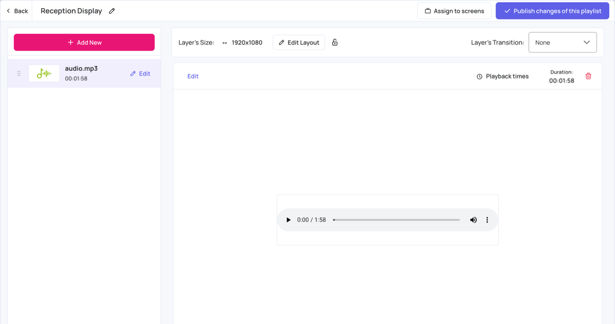 Music file listed in a layer