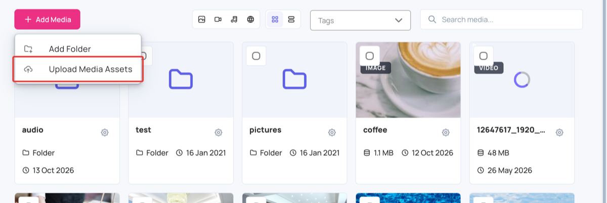 Upload Media Assets in Media Assets