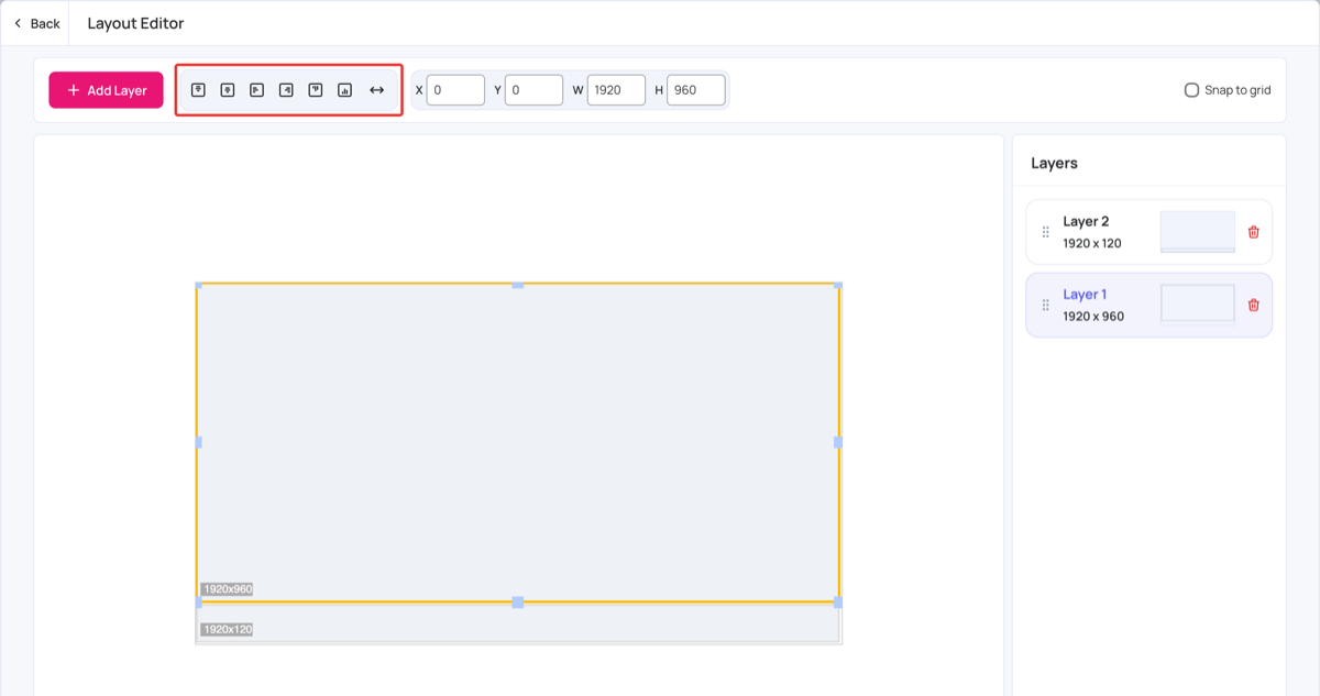 Alignment buttons and position fields