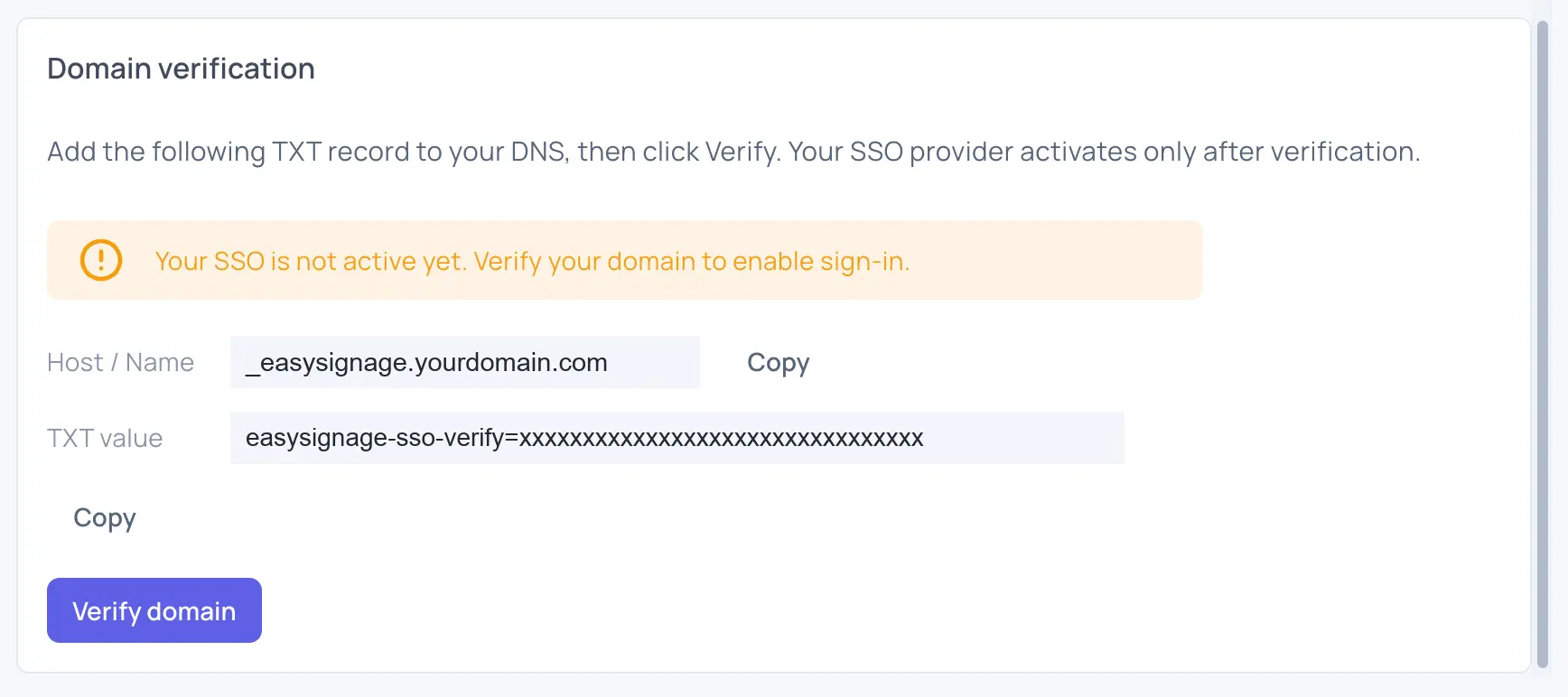 EasySignage Domain Verification