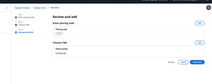 Review and add step confirming EasySignage as the CMS provider