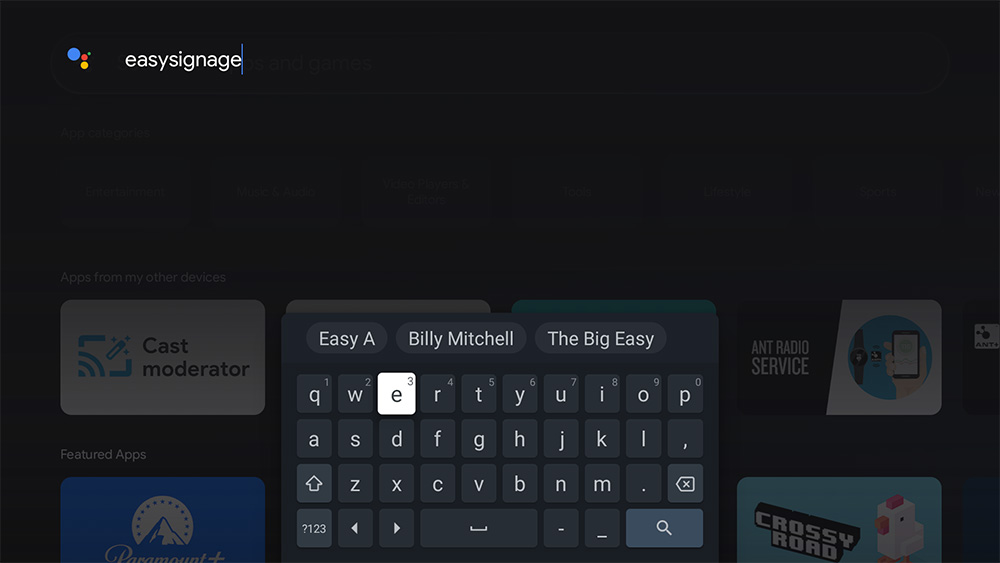 Android TV search for apps
