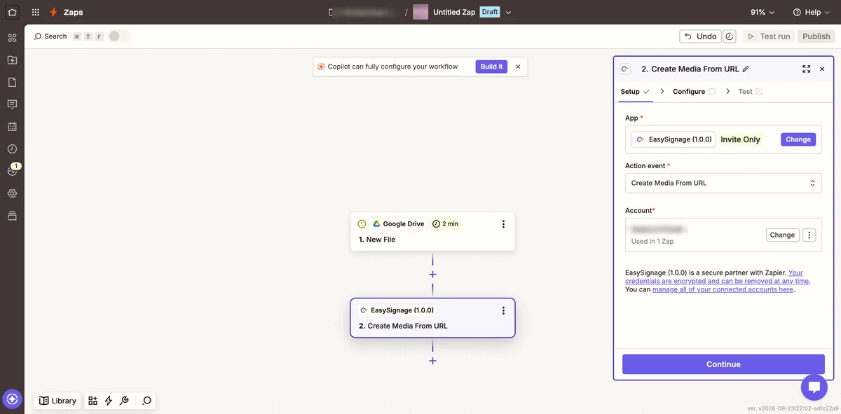 A finished Zap: Google Drive to EasySignage
