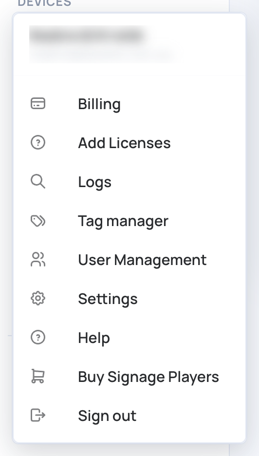 Account menu