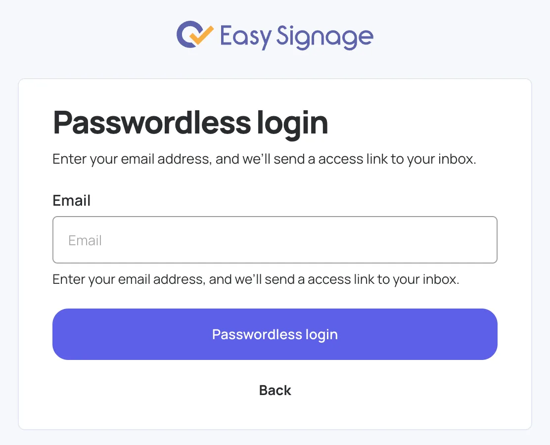 Passwordless login form