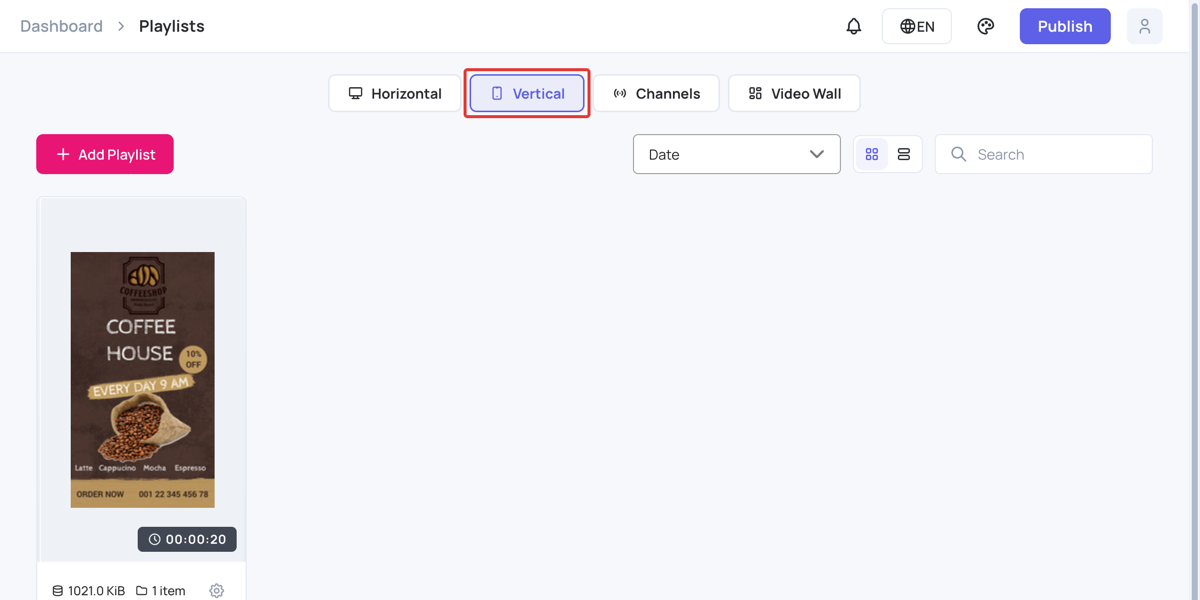 Vertical playlists tab