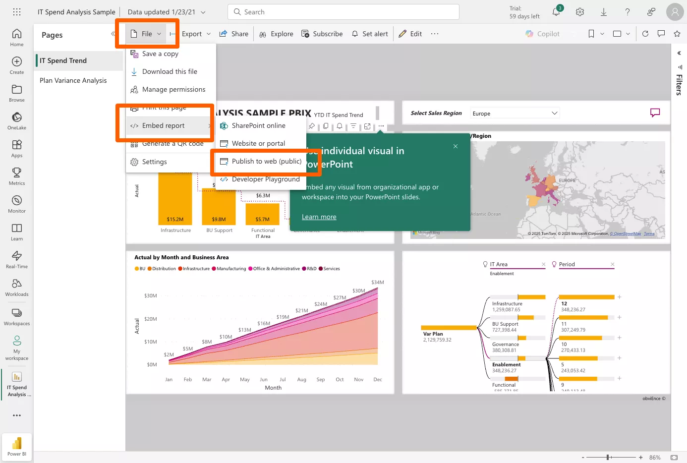 Digital Signage - Power BI - Share to web