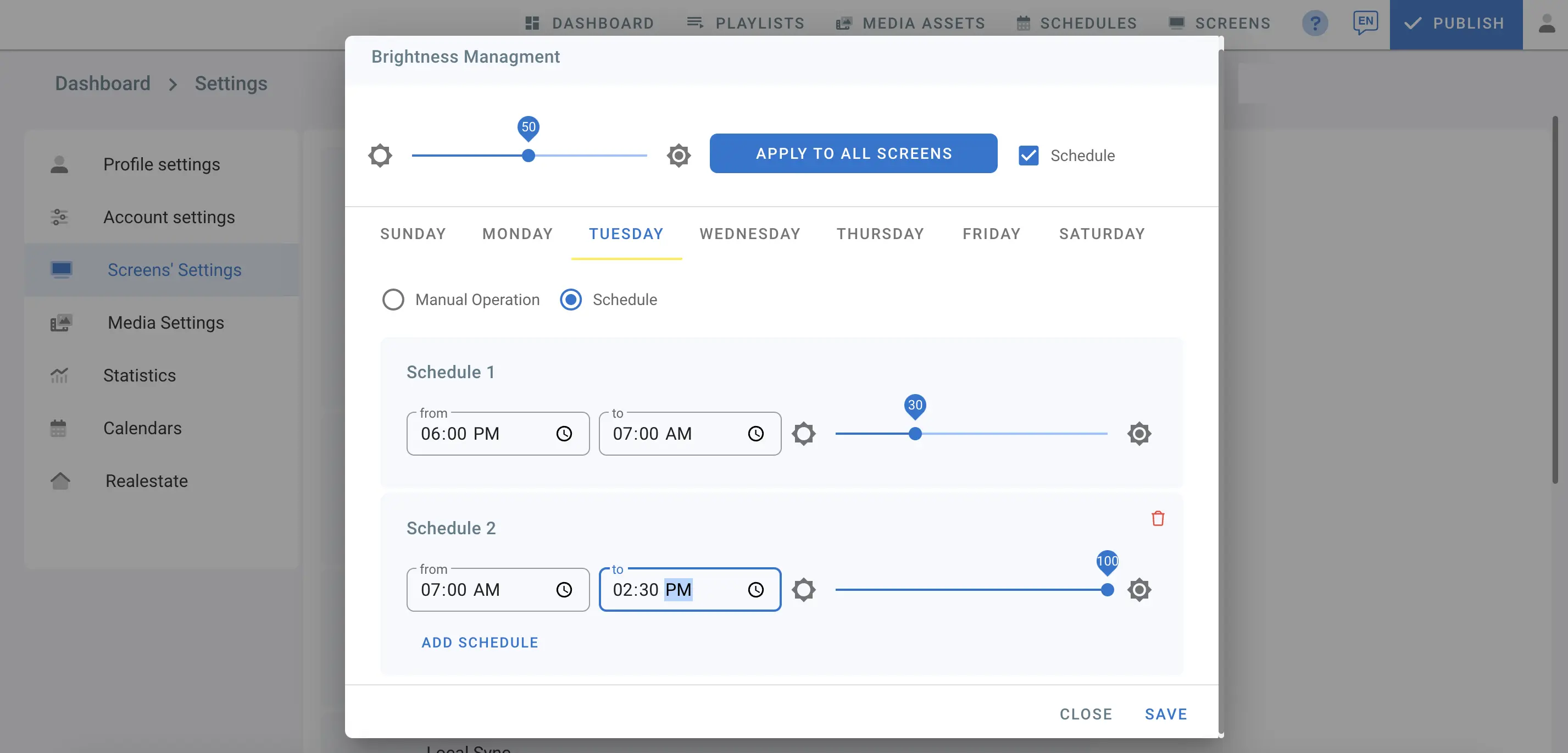 Default Schedule Brightness