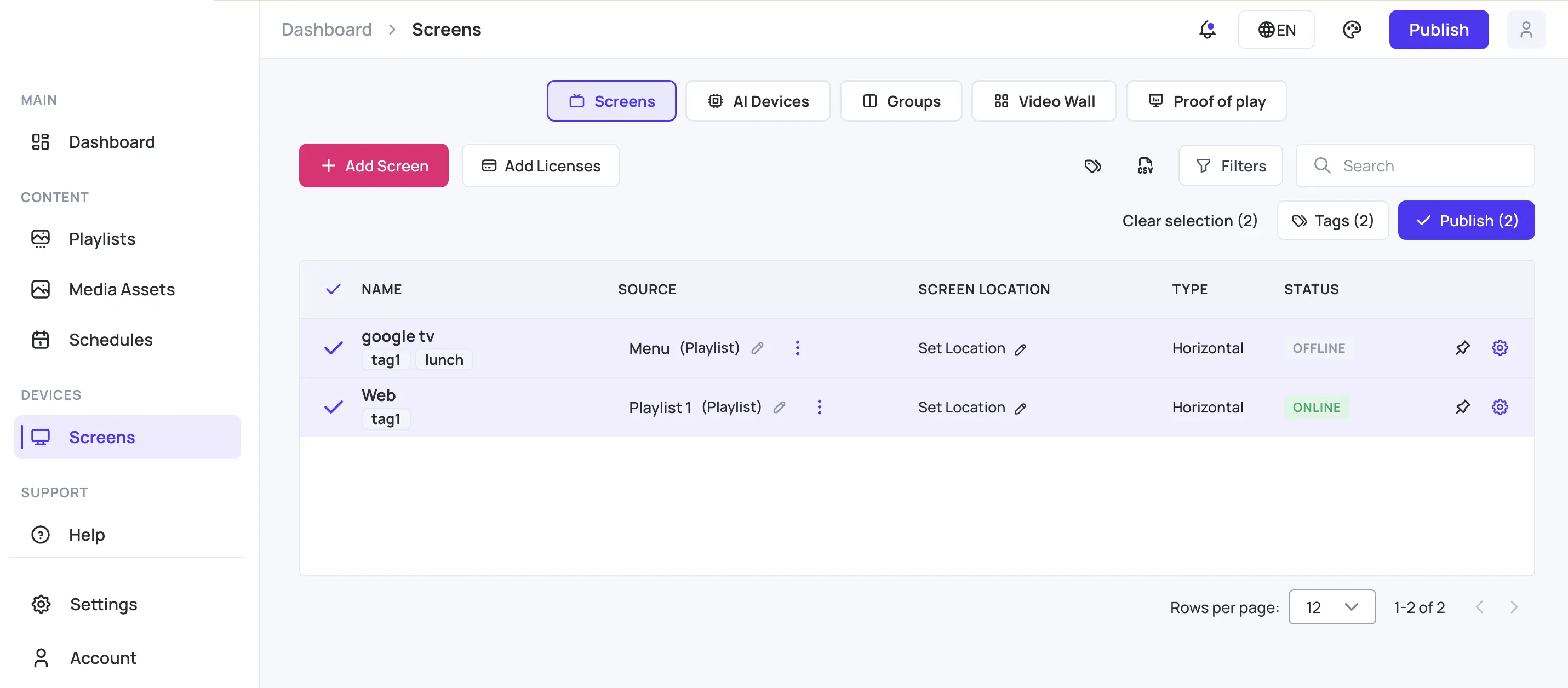 Select Screens