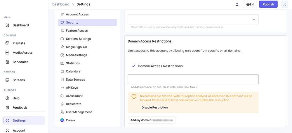 Domain Access Restrictions