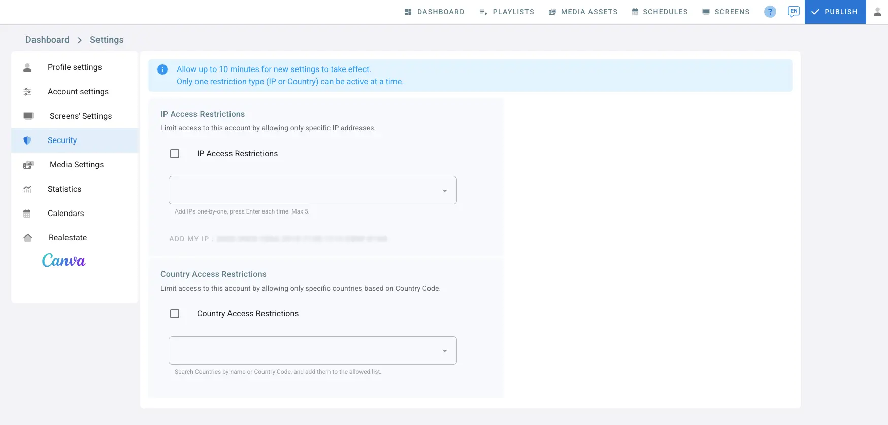Access Restrictions Settings