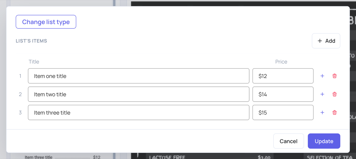 Menu object