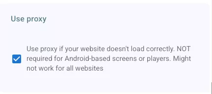 Digital Signage - proxy Checkbox