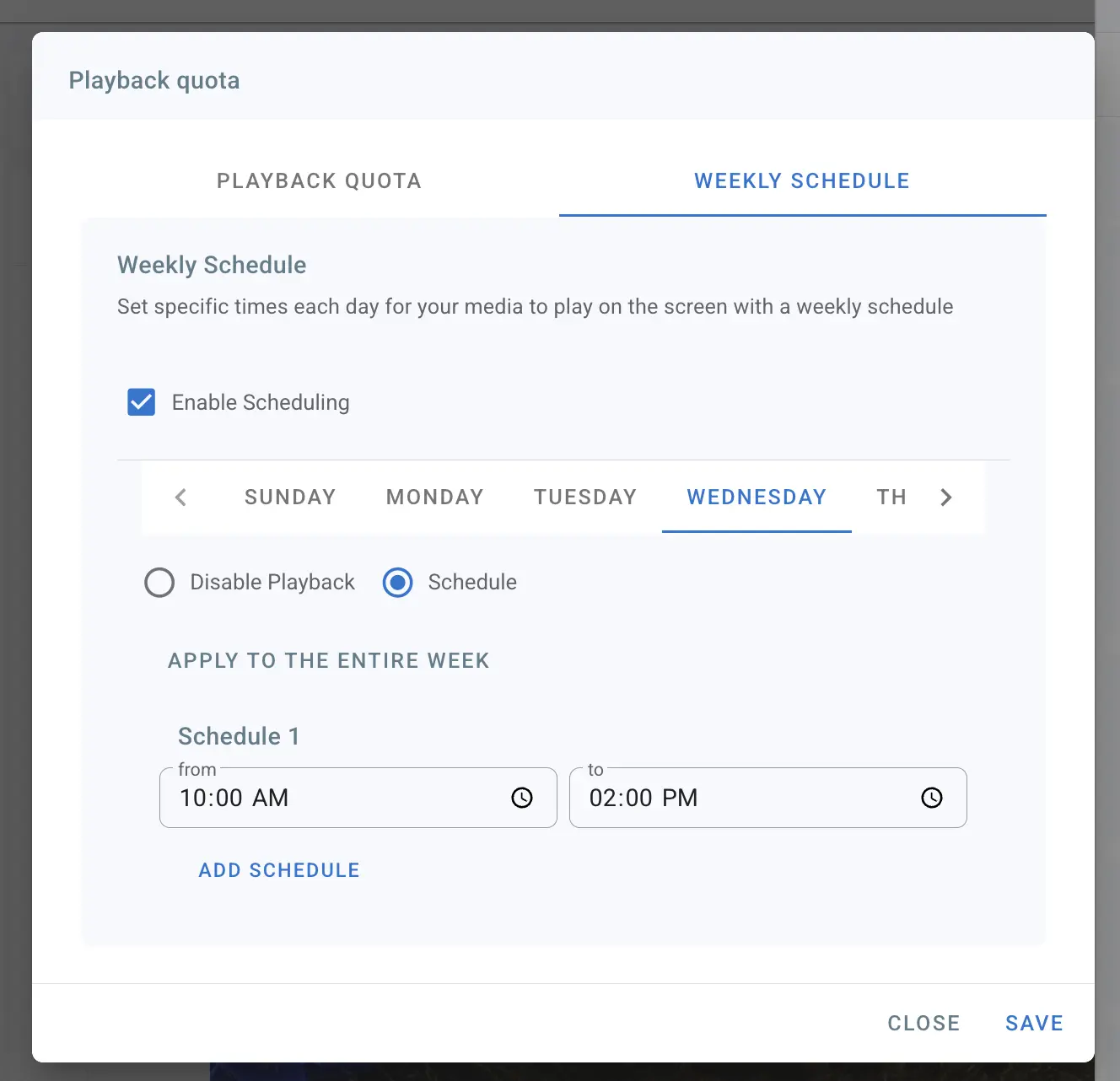 Schedule media playback settings