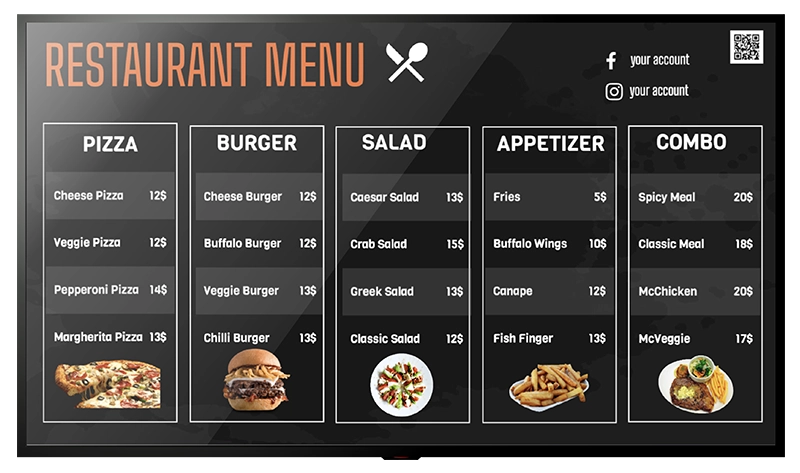 Food Menu Digital Signage