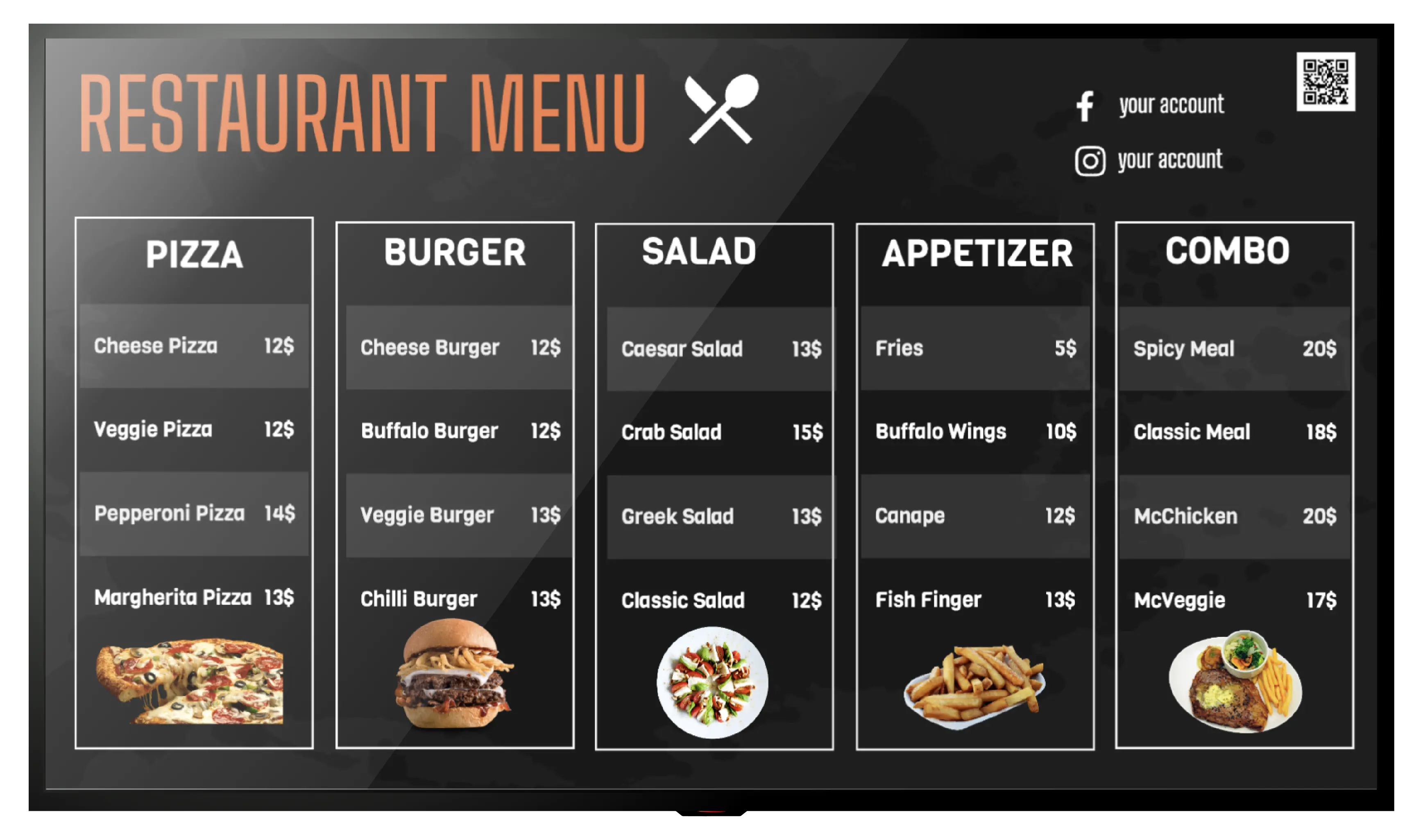 Food Menu Digital Signage